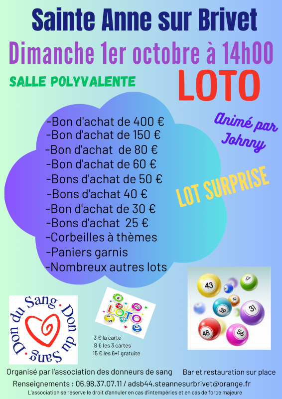 Loto Don du Sang Ste Anne sur Brivet